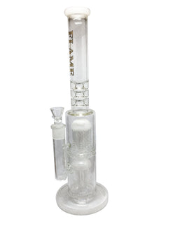 Flame Double Showerhead Percolator Straight Ice Glass Bong